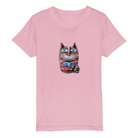 Bio Kinder Rundhals T-Shirt/Katze-Fisch2