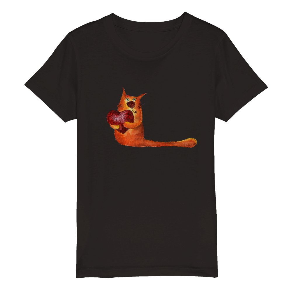 Organic Kids Crewneck T-shirt/Artistic-Animals-Cat