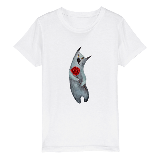 Bio Kinder Rundhals T-Shirt/Künstlerisch-Tiere-Katze-Blume