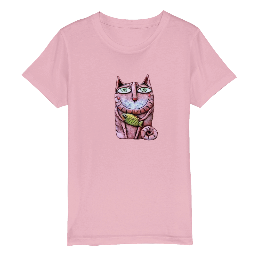 Bio Kinder Rundhals T-Shirt/Katze-Fisch
