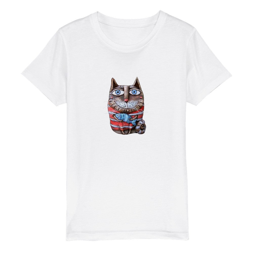 Bio Kinder Rundhals T-Shirt/Katze-Fisch2