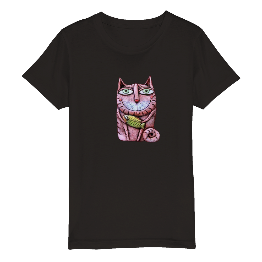 Bio Kinder Rundhals T-Shirt/Katze-Fisch