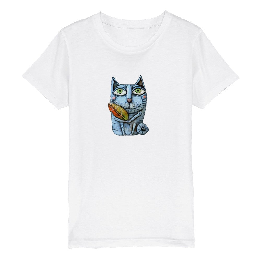 Organic Kids Crewneck T-shirt/Cat-Leaf