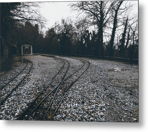 Rails At The Moody Afternoon - Metal Print