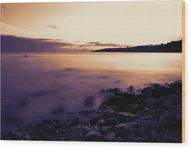Rocky Beach Against The Sunset - Wood Print