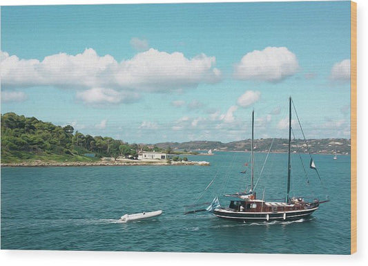 Sailing Boat At The Bay - Wood Print