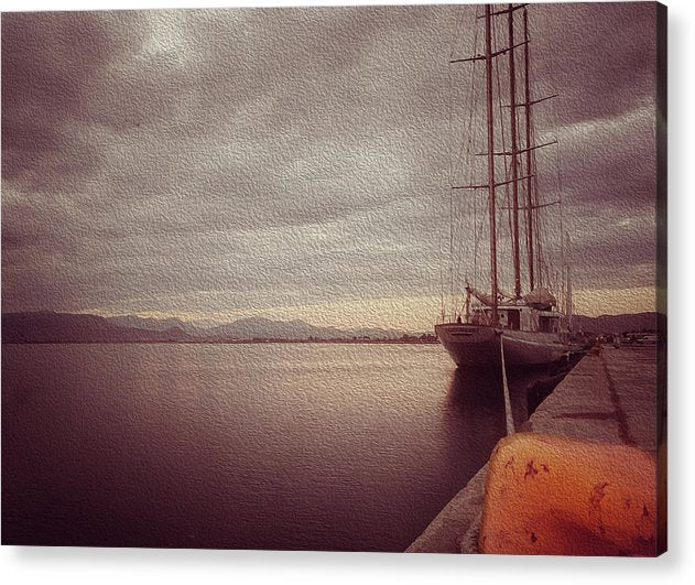 Sailing Boat At The Harbor-Oil Effect - Acrylic Print