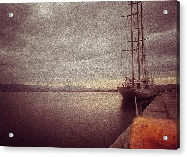 Sailing Boat At The Harbor-Oil Effect - Acrylic Print
