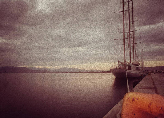 Sailing Boat At The Harbor-Oil Effect - Art Print