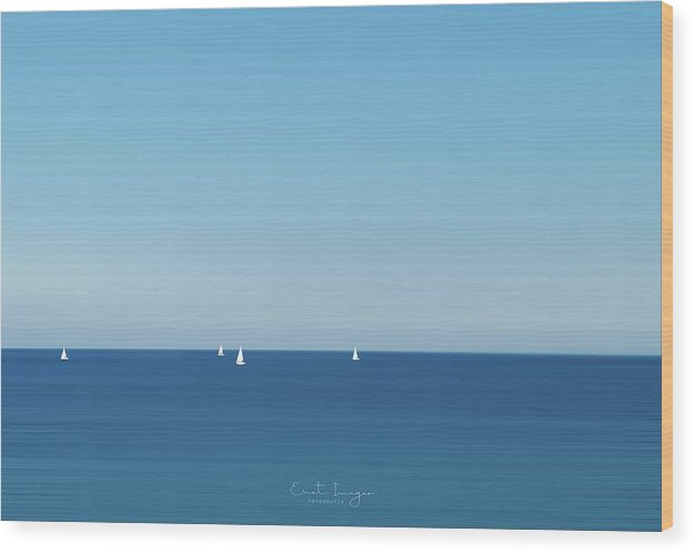 Segelboote im blauen Ozean - Holzdruck