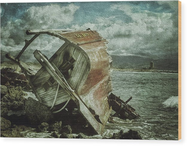 Shipwreck oil effect - Wood Print