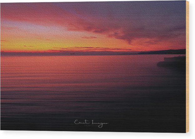 Sunset Colors In The Ocean-Oil Effect - Wood Print