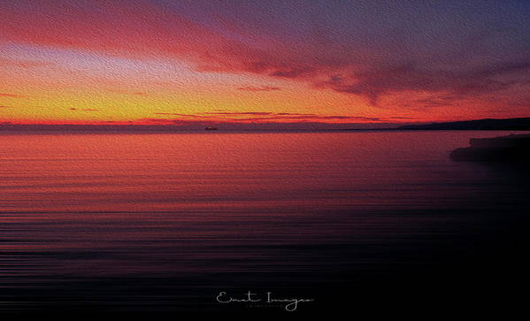 Sunset Colors In The Ocean-Oil Effect - Art Print