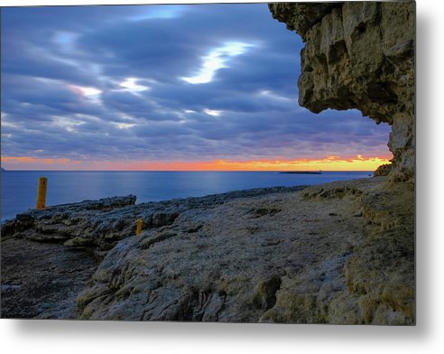 The Big Rock Against The Cloudy Sunset - Metal Print