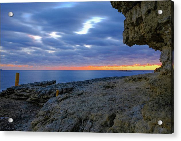 The Big Rock Against The Cloudy Sunset - Acrylic Print