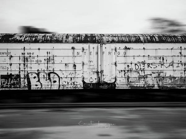 Train In Motion-Black And White - Art Print