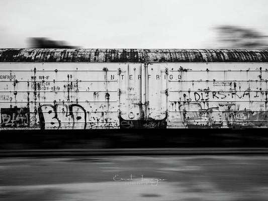 Train In Motion-Black And  White - Art Print