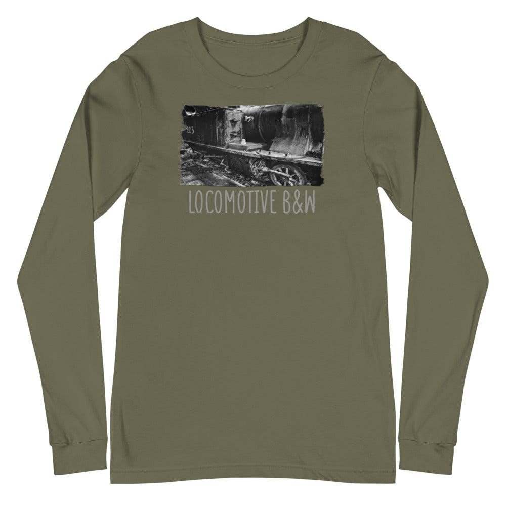 Unisex Langarm T-Shirt/Lokomotive B&amp;W/Personalisiert