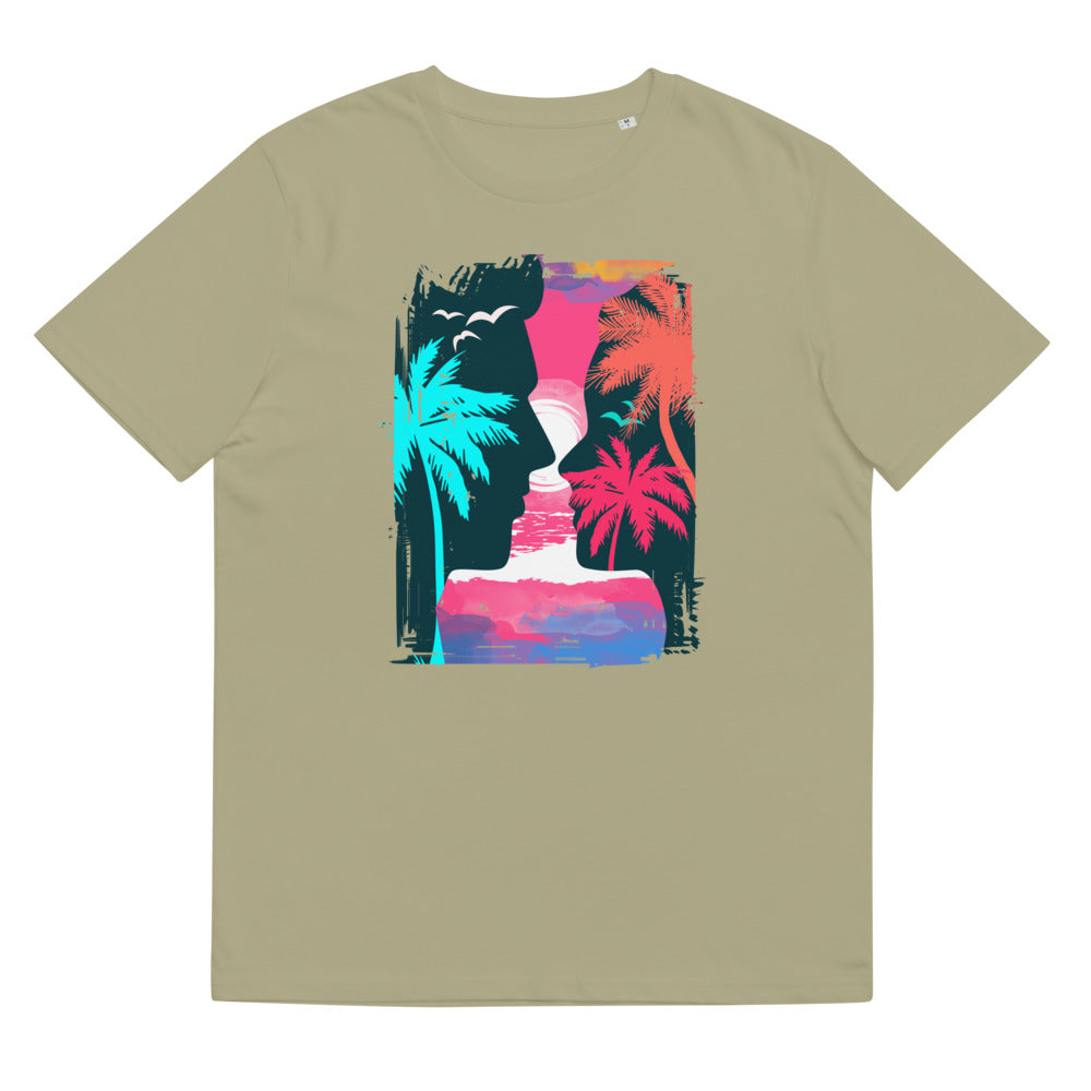 Unisex-T-Shirt aus Bio-Baumwolle/Strand-Sonnenuntergang-Paar