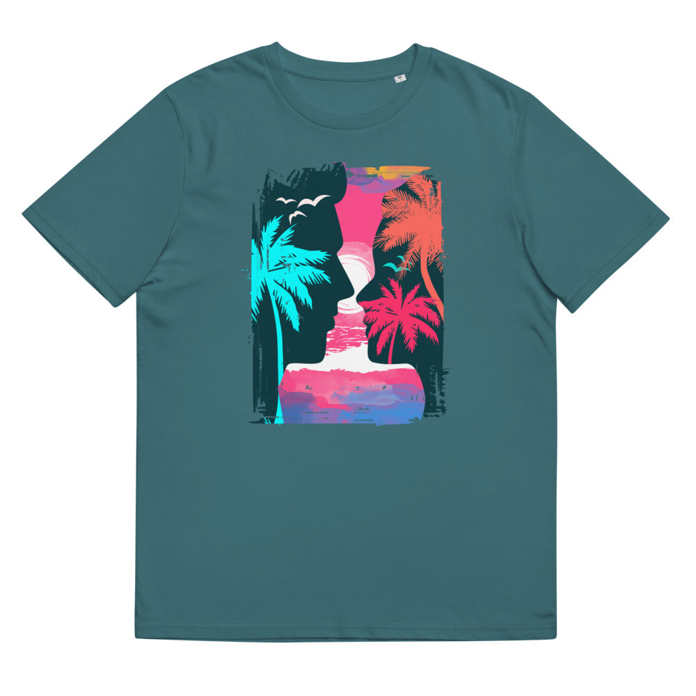 Unisex-T-Shirt aus Bio-Baumwolle/Strand-Sonnenuntergang-Paar