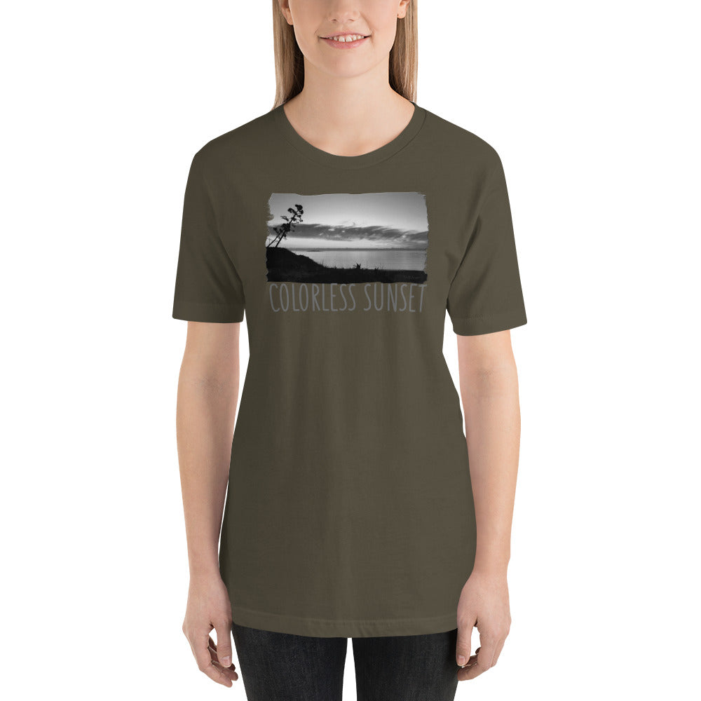 Kurzärmeliges Unisex T-Shirt/Farbloser Sonnenuntergang/Personalisiert