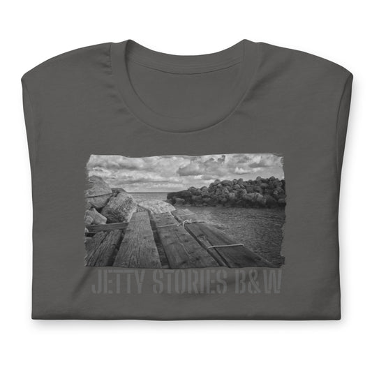 Kurzärmeliges Unisex T-Shirt/Jetty Stories B&amp;W/Personalisiert