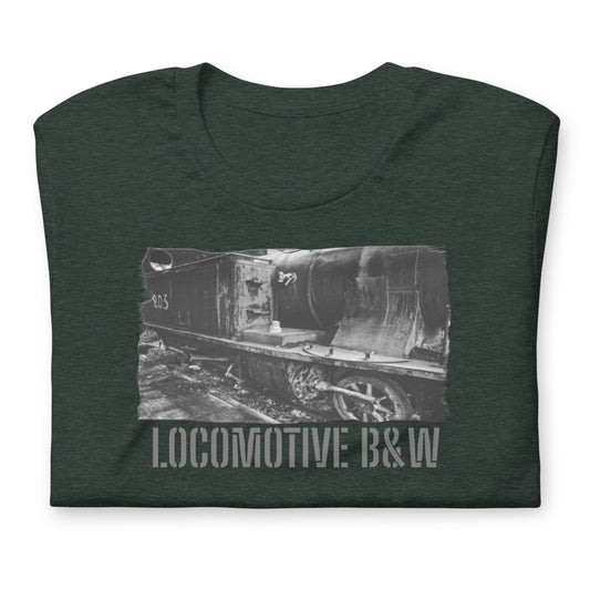 Kurzärmeliges Unisex T-Shirt/Lokomotive B&amp;W/Personalisiert