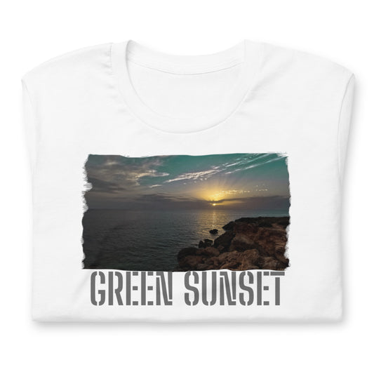 Kurzärmeliges Unisex T-Shirt/Grüner Sonnenuntergang/Personalisiert