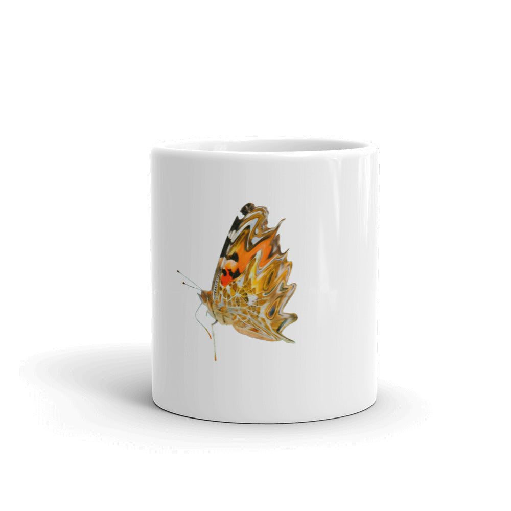 Weiß glänzende Tasse/Schmetterling