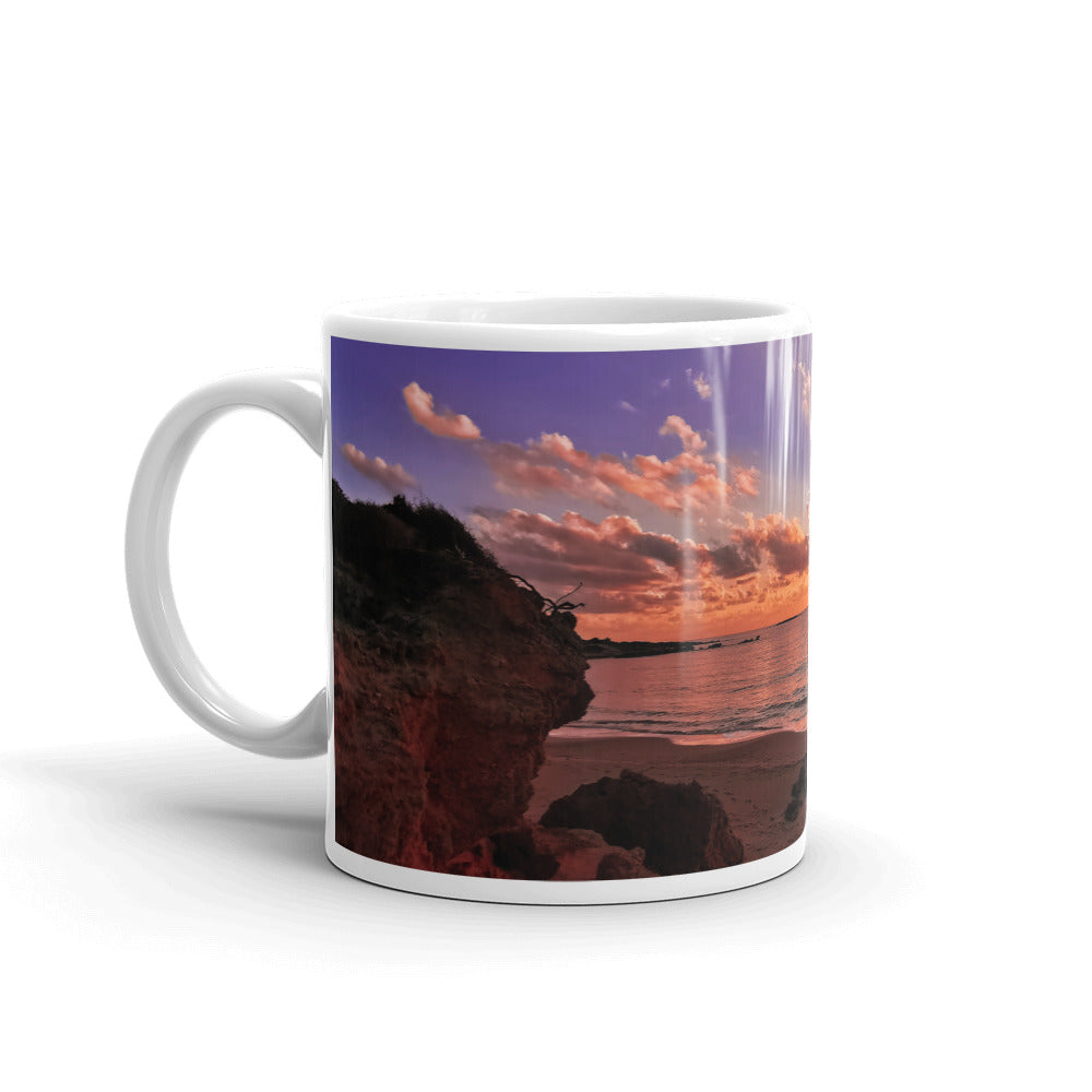 White glossy mug/Sunset On The Beach