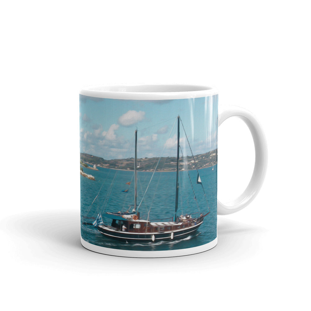 White glossy mug/Sailing Boat