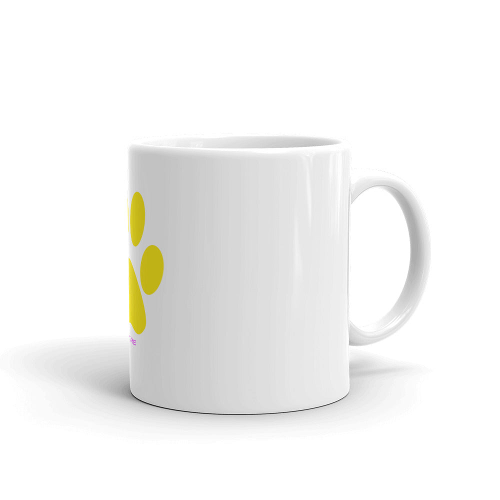 White glossy mug/Pet Me Yellow