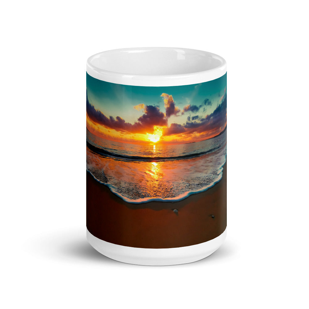 White glossy mug/Sunset On The Beach