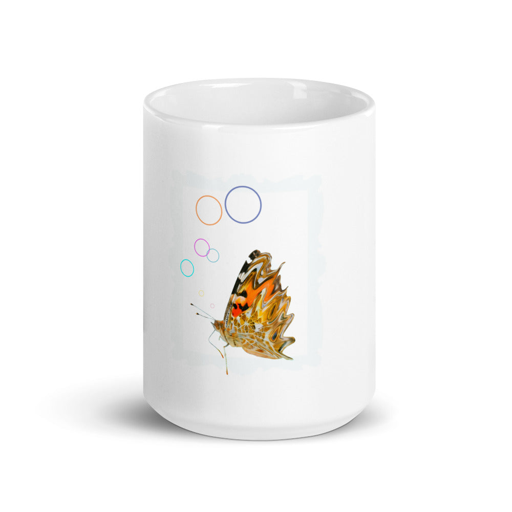 White glossy mug/Butterfly-Frame