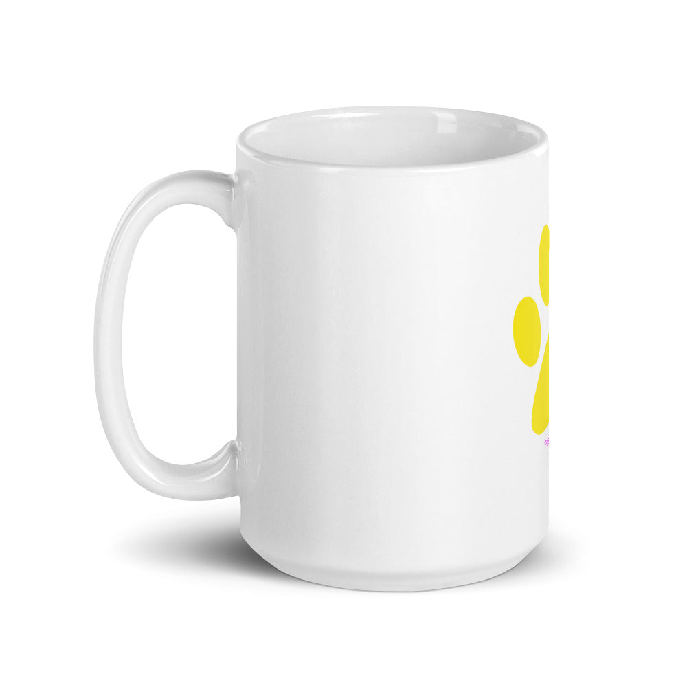 Weiße glänzende Tasse/Pet Me Yellow