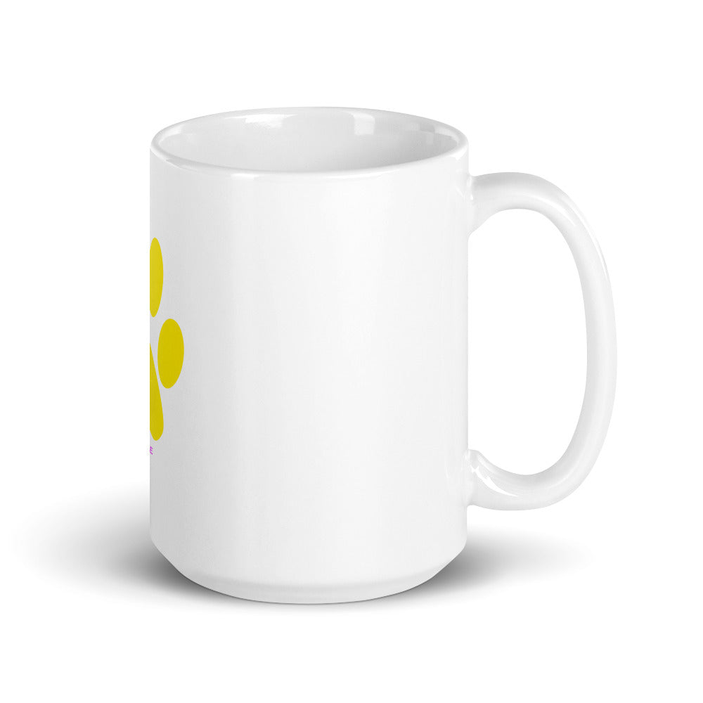 Weiße glänzende Tasse/Pet Me Yellow