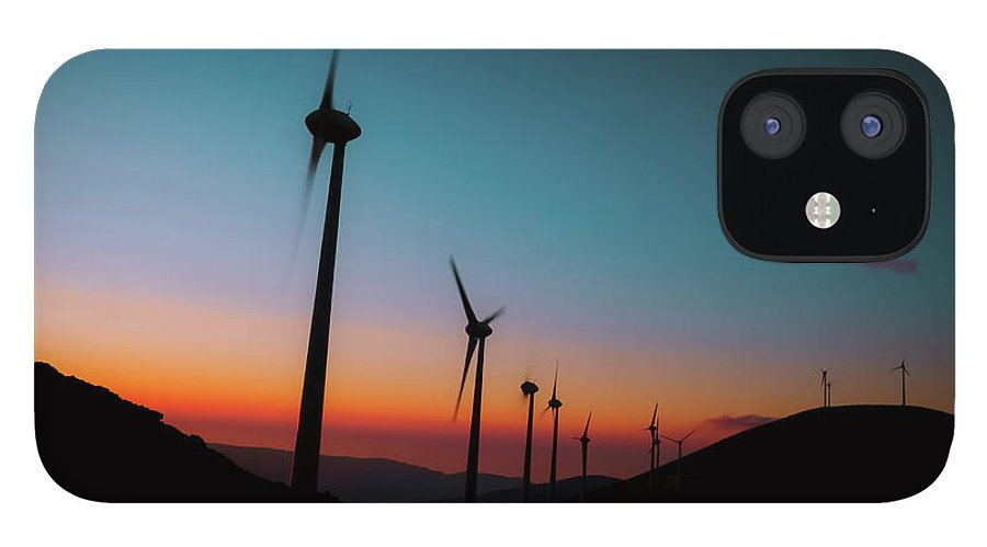 Wind Tourbines Against The Colorful Sunset - Phone Case