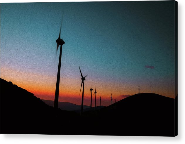 Wind Tourbines Against The Colorful Sunset Oil Effect - Acrylic Print