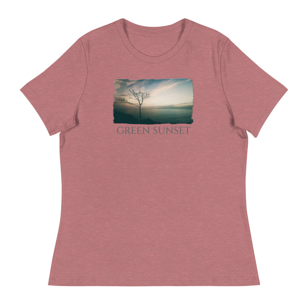 Women's Relaxed T-Shirt/Green Sunset/Personalized