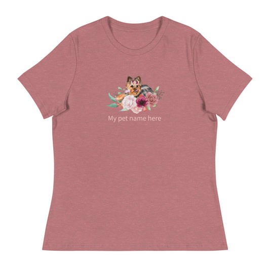 Entspanntes T-Shirt für Damen/Hund &amp; Blumen/Personalisiert