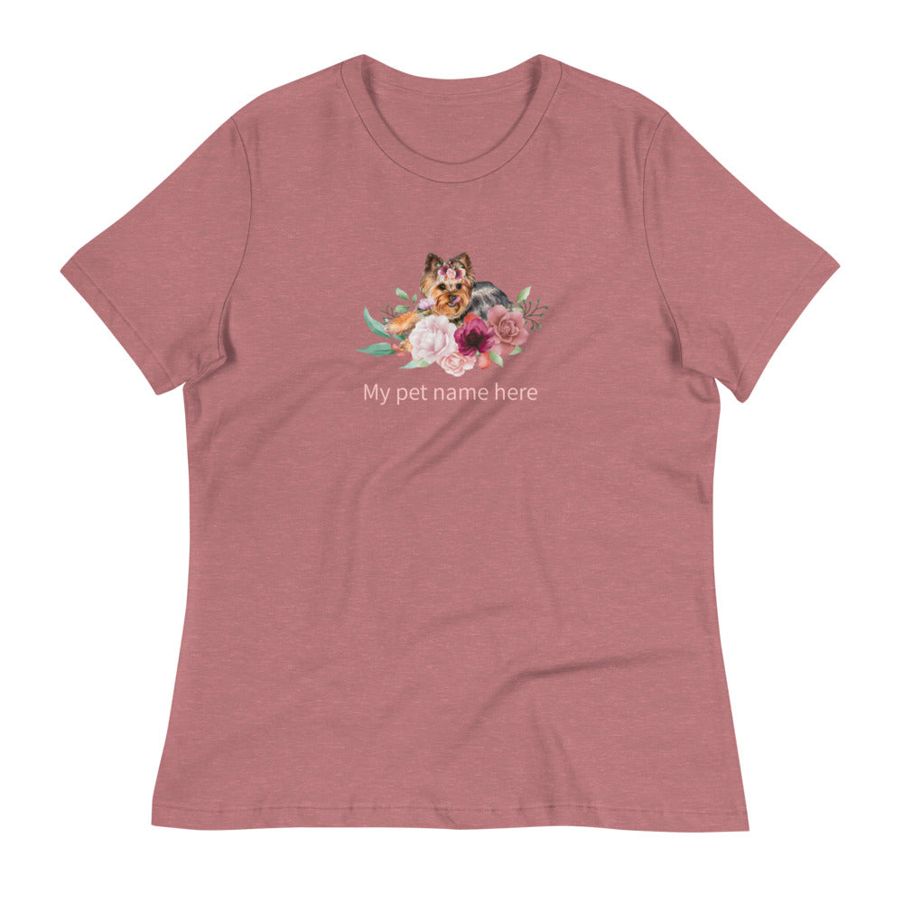Women's Relaxed T-Shirt/Dog & Flowers/Personalized