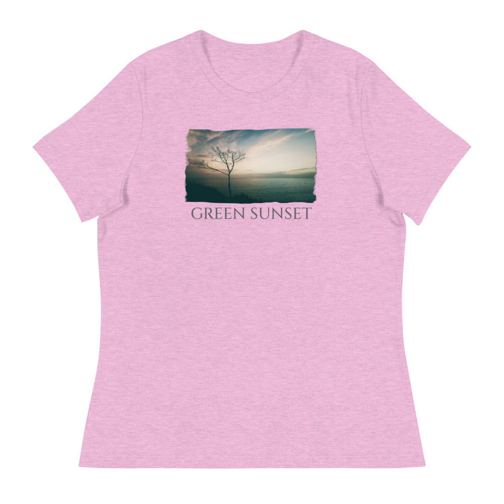Women's Relaxed T-Shirt/Green Sunset/Personalized