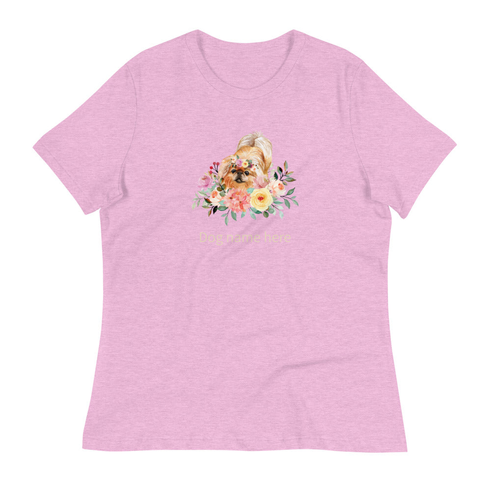 Women's Relaxed T-Shirt/Dog & Flowers 2/Personalized