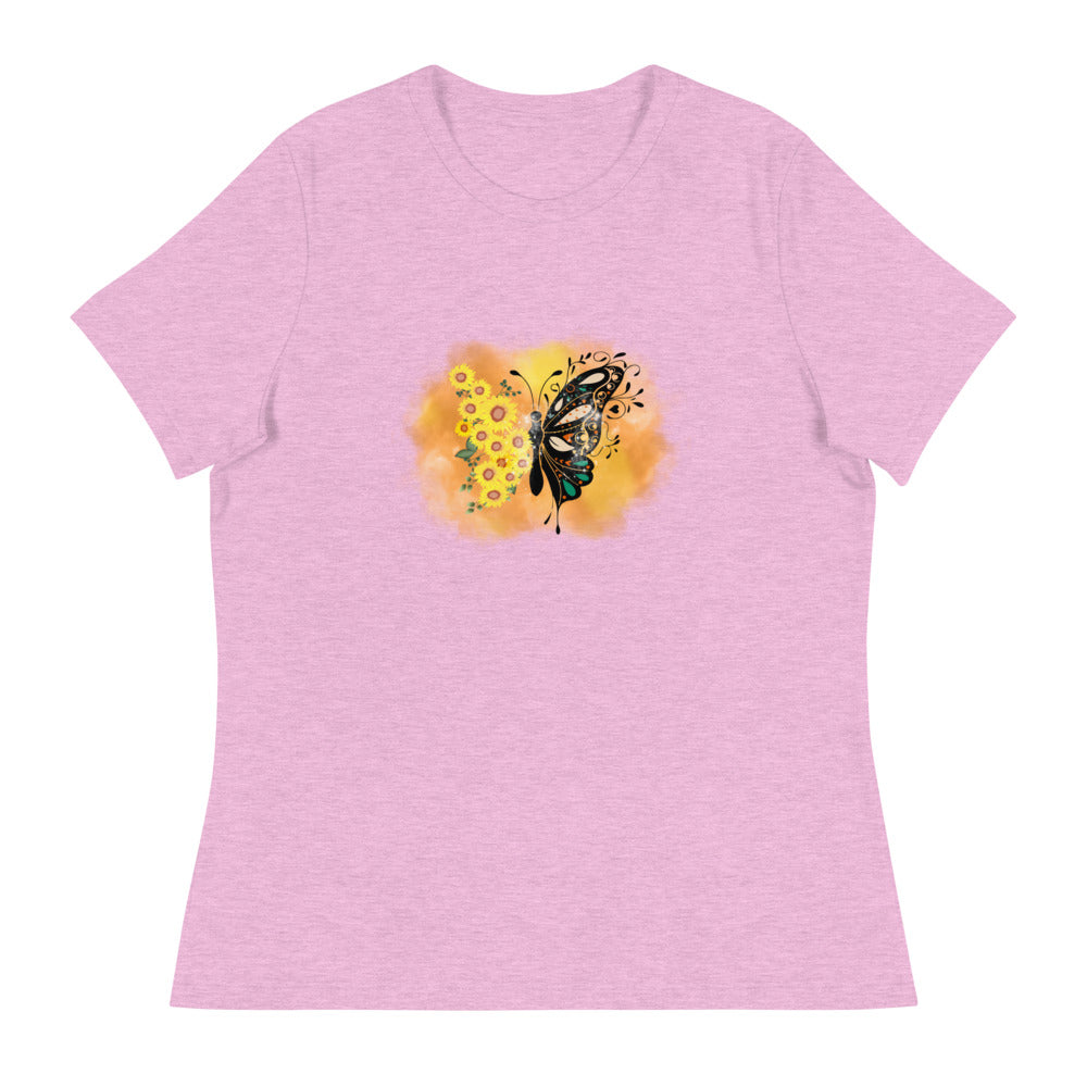 Women's Relaxed T-Shirt/Butterfly-Sunflower