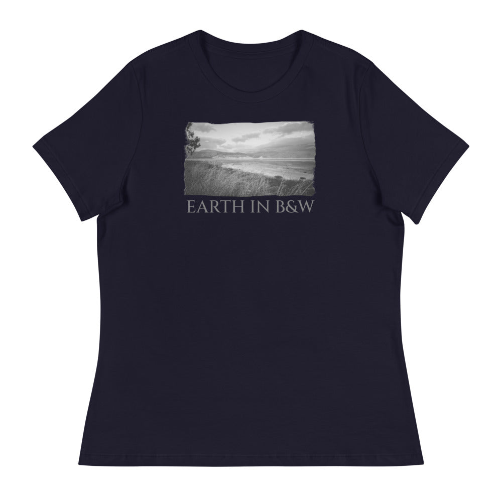 Damen Entspanntes T-Shirt/Erde in B&amp;W/Personalisiert