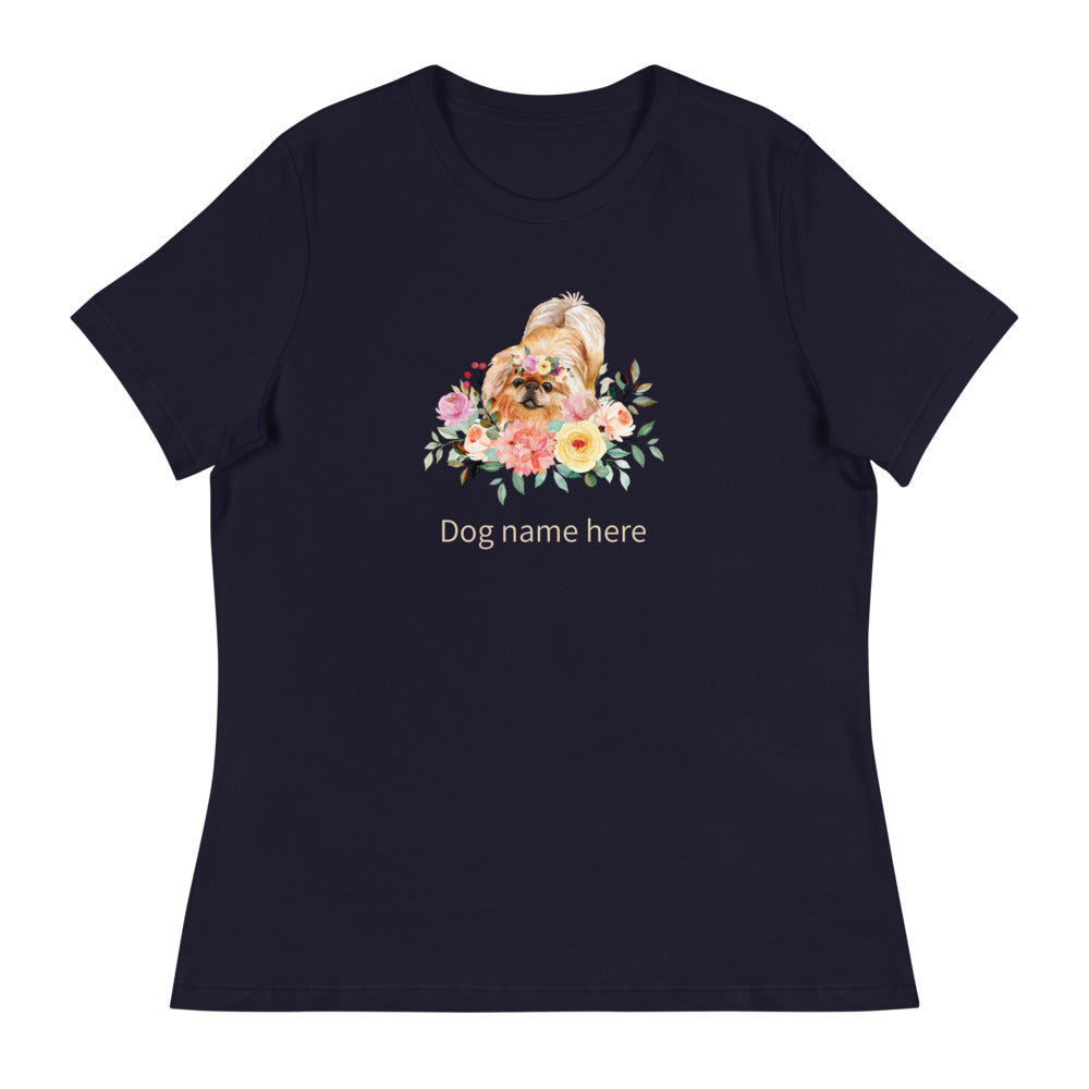 Women's Relaxed T-Shirt/Dog & Flowers 2/Personalized