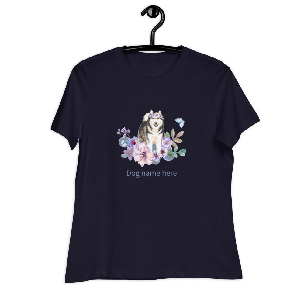 Women's Relaxed T-Shirt/Dog & Flowers 4/Personalized