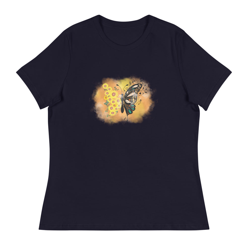 Women's Relaxed T-Shirt/Butterfly-Sunflower