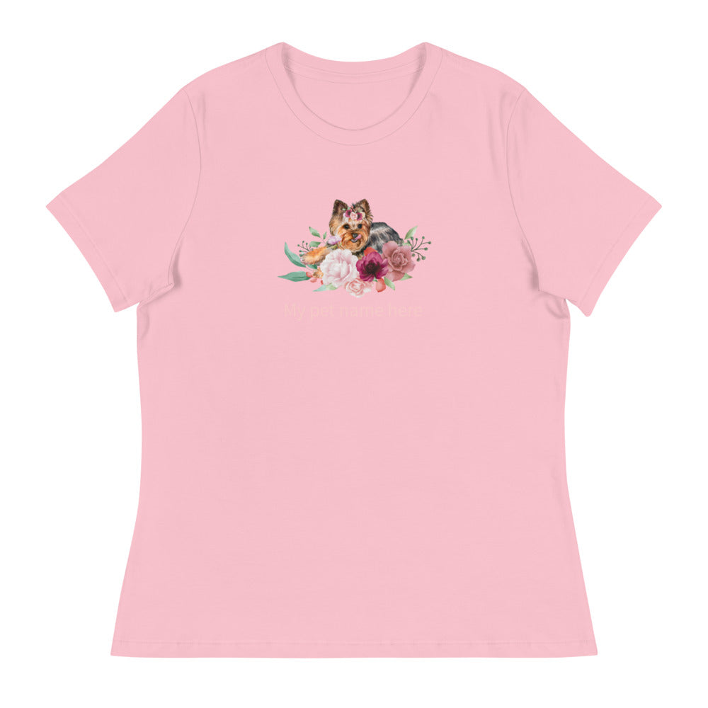 Women's Relaxed T-Shirt/Dog & Flowers/Personalized