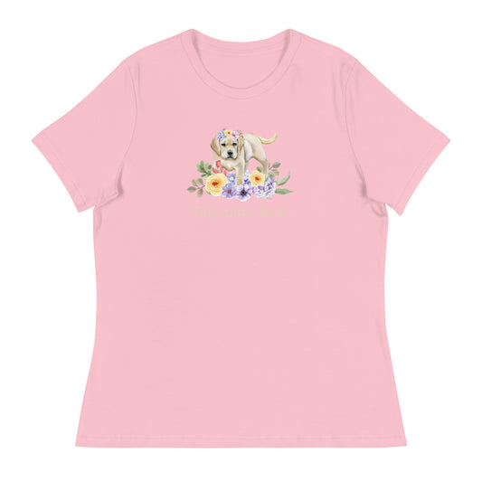 Damen Entspanntes T-Shirt/Hund &amp; Blumen 3/Personalisiert